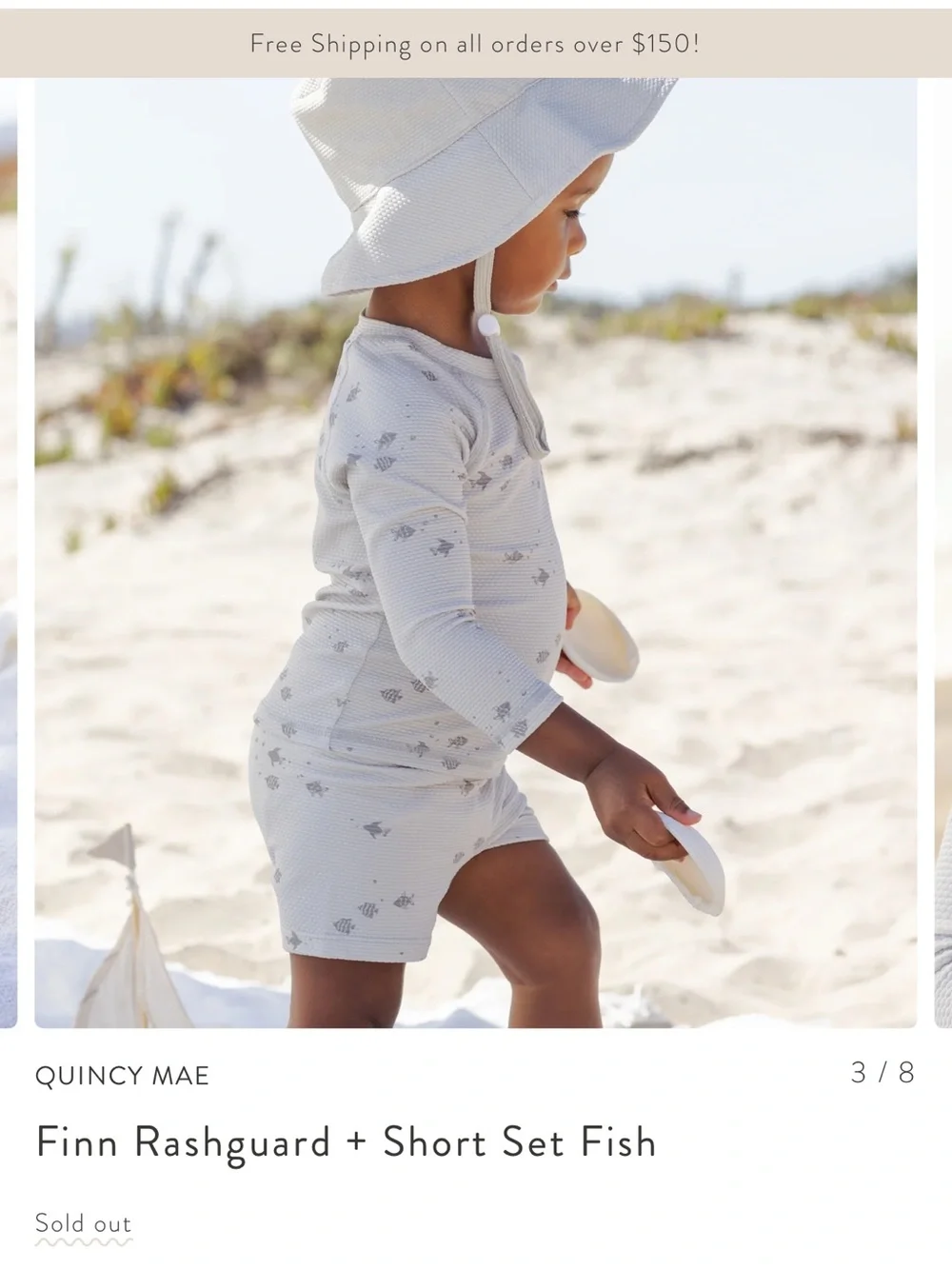 Quincy Mae Light Gray Fish Rashguard & Shorts Set